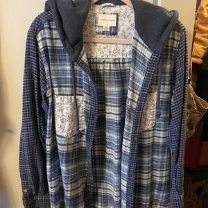 American Eagle Blue Plaid Hooded Shirt